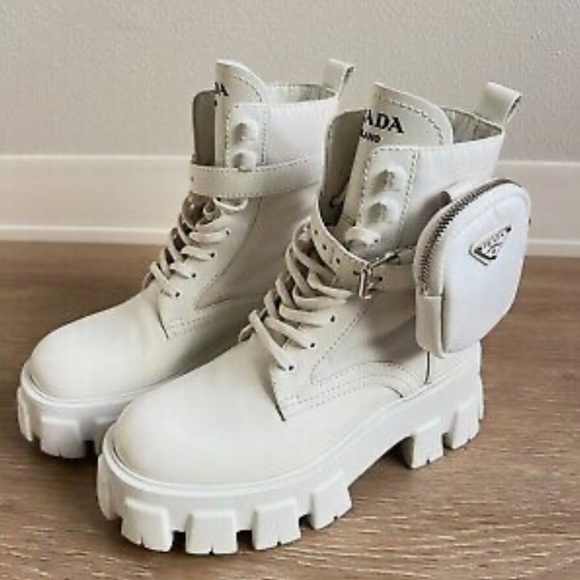 PRADA Monolith leather and Re-Nylon white boots with pouch IT 36 - Picture 1 of 7